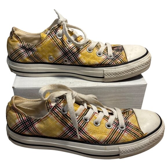 Converse All Star Sneakers Yellow Plaid LowTop Shoes Wm 7 Canvas Casual Classic - Picture 1 of 14
